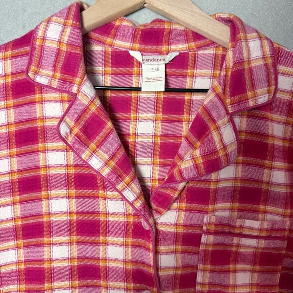Sundance Women's Pink Plaid Cotton Flannel Pajama Top size L - Picture 6 of 10